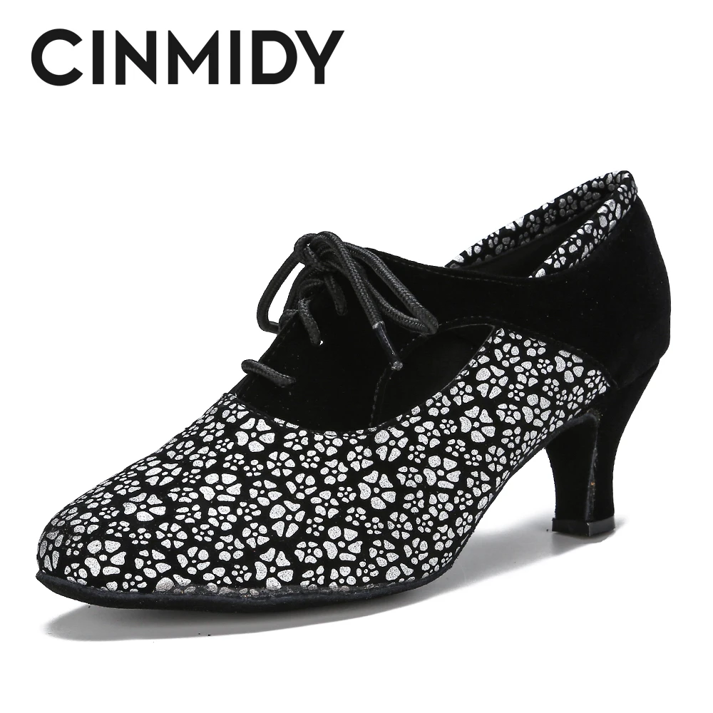 CINMIDY كعب سميك أحذية الرقص اللاتينية الحديثة قاعة الرقص أحذية رقص الجاز السالسا حذاء الرقص لينة وحيد أحذية الرقص المربعة