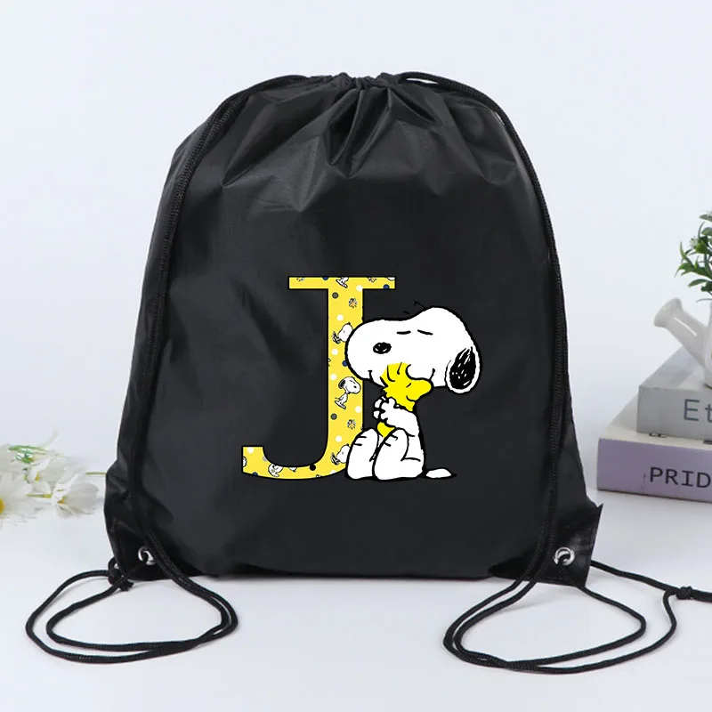 Bolsa con cordón de la serie Alphabet de Snoopys, mochila deportiva para nadar, correr, bolsas de almacenamiento portátiles bonitas, regalo de cumpleaños Kawaii