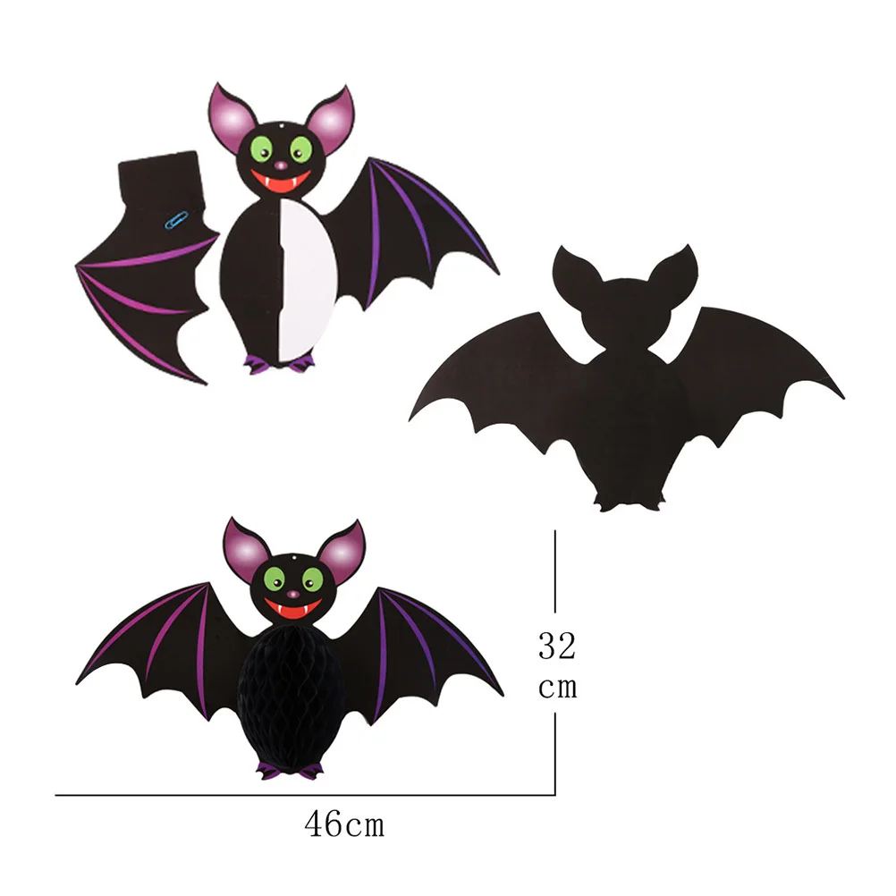 

2Pcs Bat Hanging Decorations Paper Honeycomb Pendant Halloween Party Supplies Easy Assemble Reuse Wall Tree Ceiling