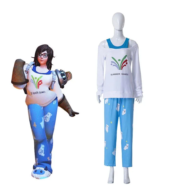 Game Overwatch Cosplay Costume Kawaii Mei Cos Clothing Polar Bear Long-Sleeved Cute Pajamas Full Set