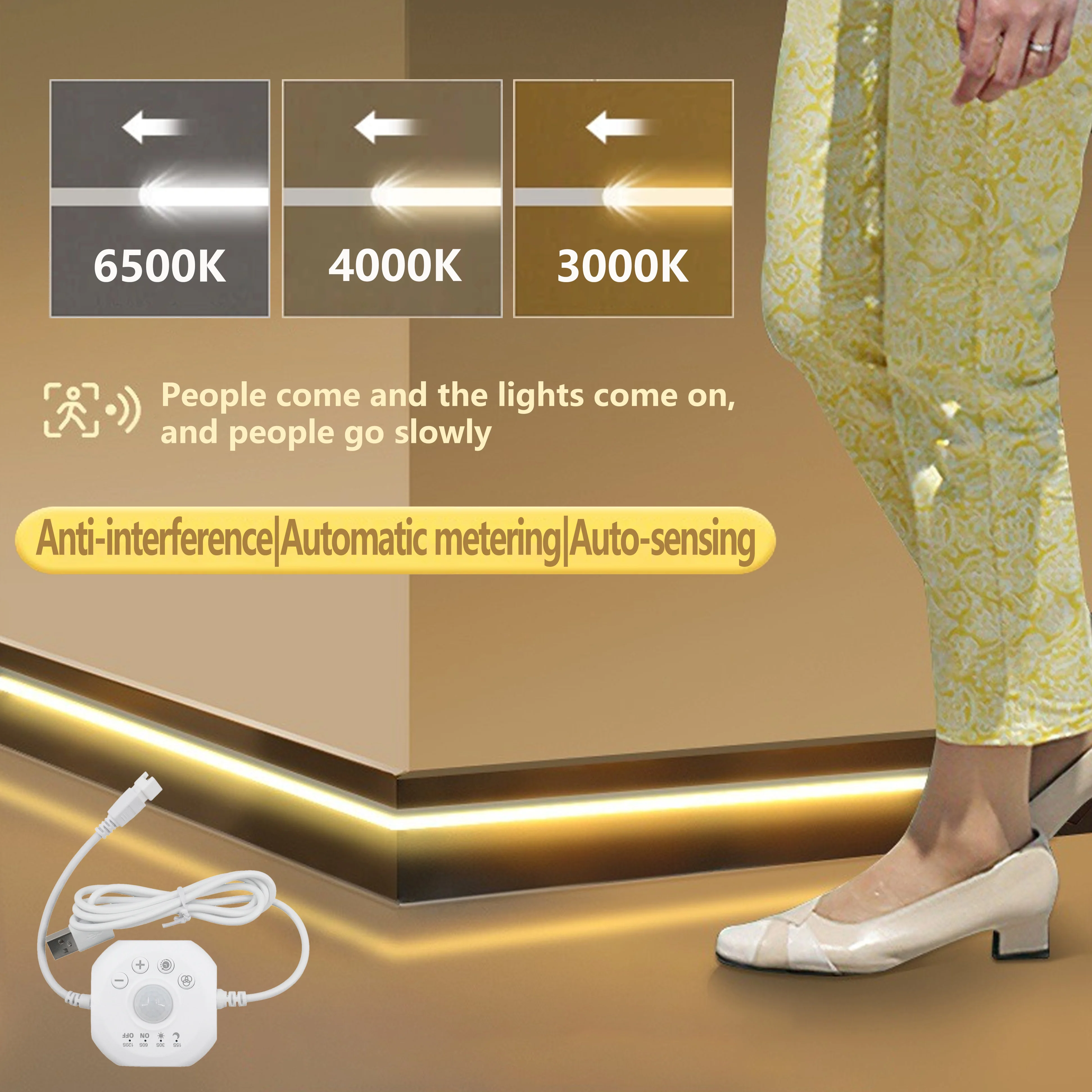 USB Motion Sensor LED Strip with Chase Effect Motion Activated Light for Stair Under Bed Under Cabinet