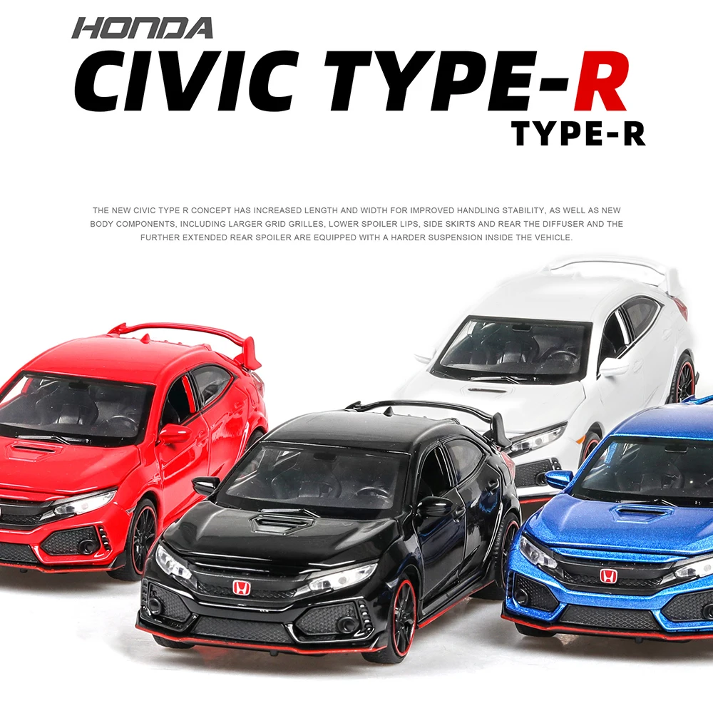 1:32 합금 자동차 모델 혼다 시빅 TYPE-R Diecasts & 장난감 차량 금속 자동차 완구 사운드 라이트 장난감 어린이 선물