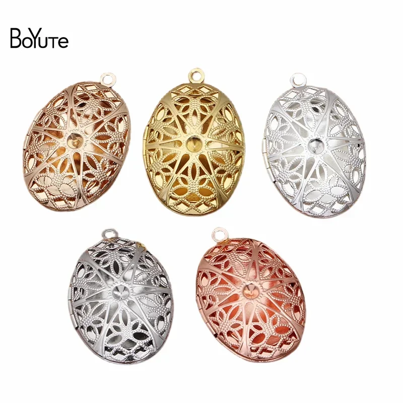 BoYuTe (10 Pieces/Lot) 25*38MM Oval Shaped Metal Brass Filigree Locket Factory Direct Wholesale Vintage Photo Locket Pendant