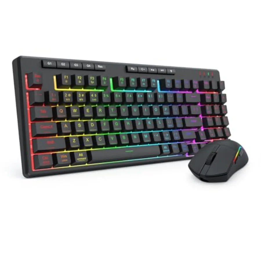 

Wireless Keyboard and Mouse Set with Tri-Mode Mechanical Feel Keyboard and 4800 DPI 61G Ultra-Light Gaming Mouse RGB Backlit 4