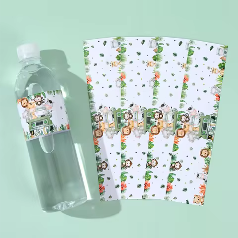 10pcs Jungle Animal Bottle Stickers Happy Safari Birthday Party Decoration Kids 1st Birthday Baby Shower Party Supplies