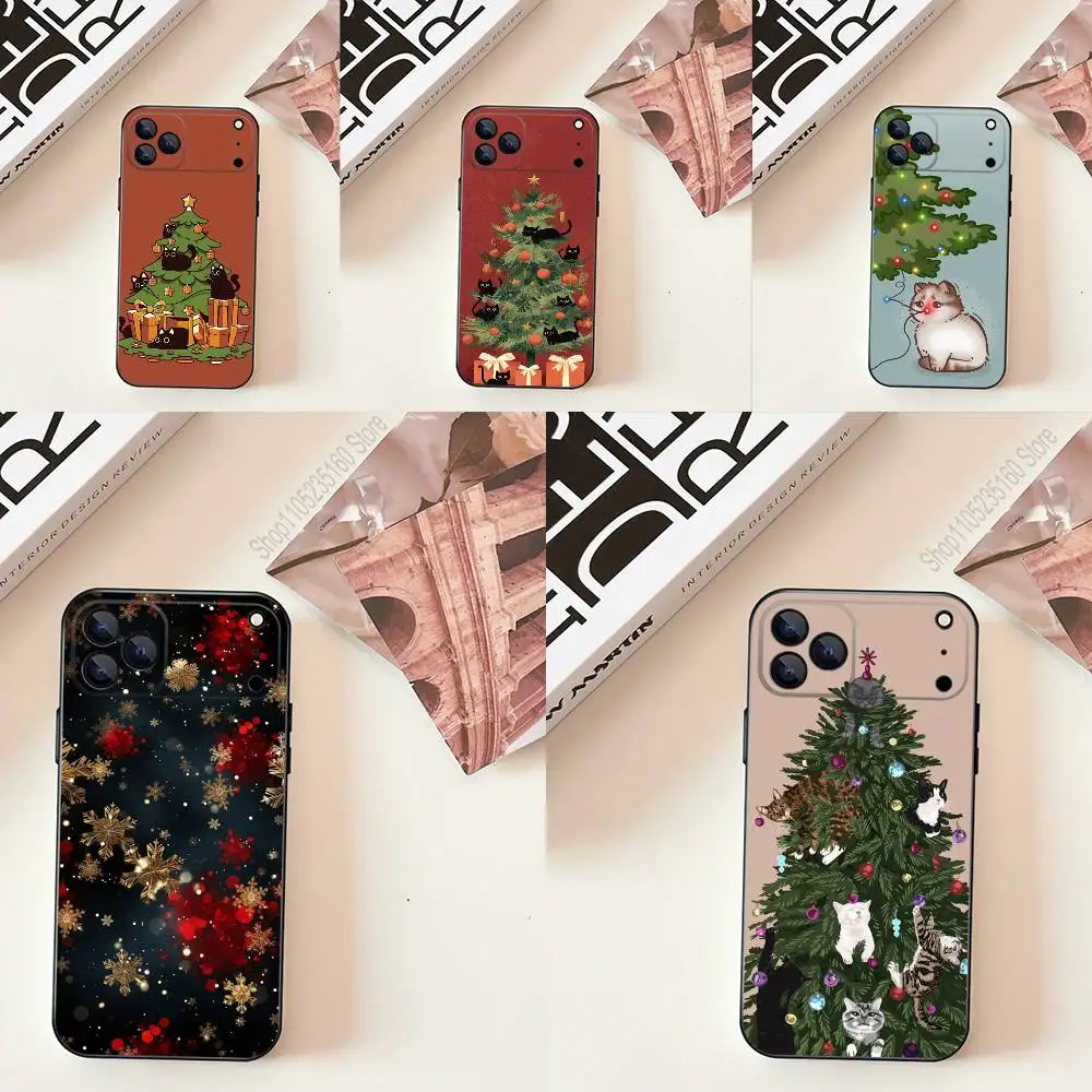 

Cartoon Cat Christmas Phone Case For iPhone 11,12,13,14,15,16,17,Pro,Max,Plus,E,SE4,Air,Mini Black Soft Cover