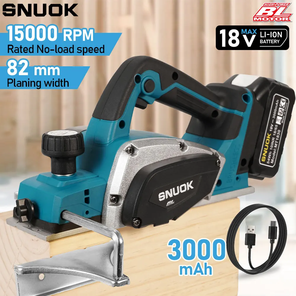 SNUOK, pialla elettrica a batteria 18V senza spazzole, utensile elettrico con batteria da 3,0 Ah e connettore di tipo C, compatibile con batterie al litio Makita, 15.000 giri/min, ad alta velocità,