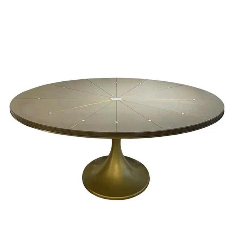

American light luxury Senna light solid wood oval dining table and chair combination shell inlaid copper bar pressing line high-