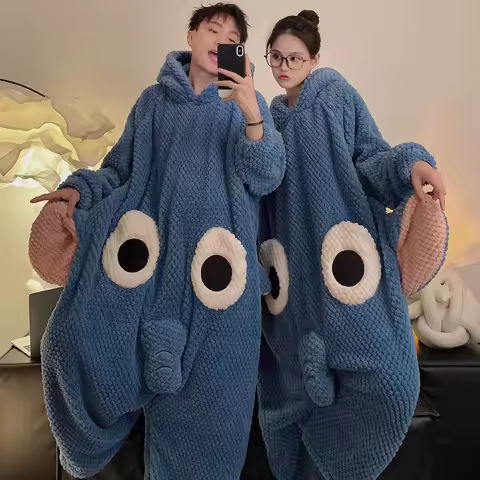 Winter Flannel Cartoon Jumpsuits Pajamas Set Sleepwear Funny Couple Onesie Pijamas Nightwear Coral Fleece Homewear Loungewear