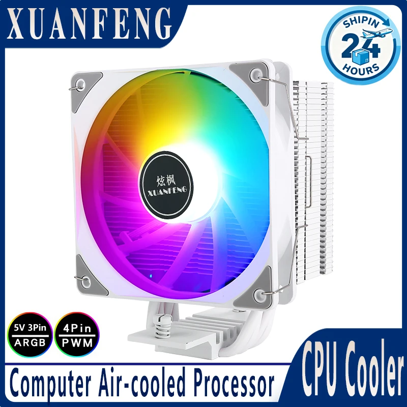

XUANFENG Computer Cooler CPU Fan ARGB Black/White 4 Heat Pipe Air-cooled Compatible LGA18xx 1200 115x 2011 AM4 AM5 2066 x79 x99