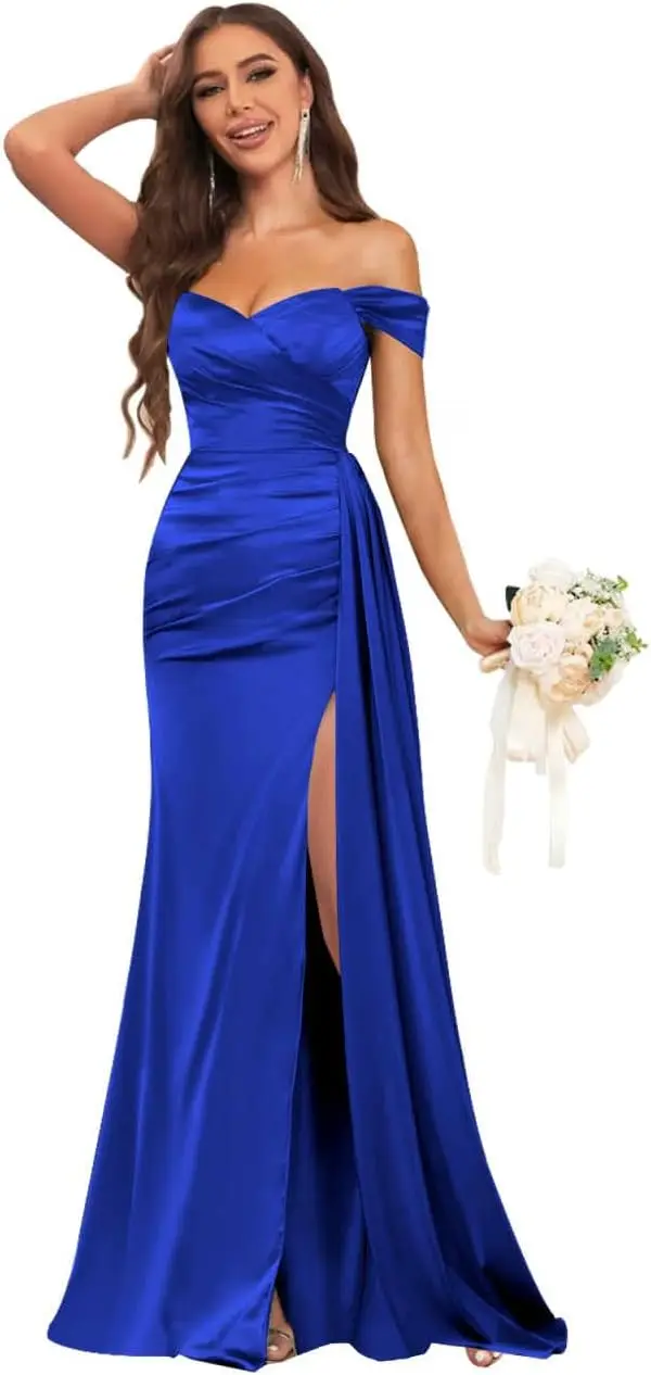 

Women's Bridesmaid Dress, Strapless and Shoulder Revealing， Fishtail Dress, Satin Formal Party Dance Dress, Formal Evening Dress