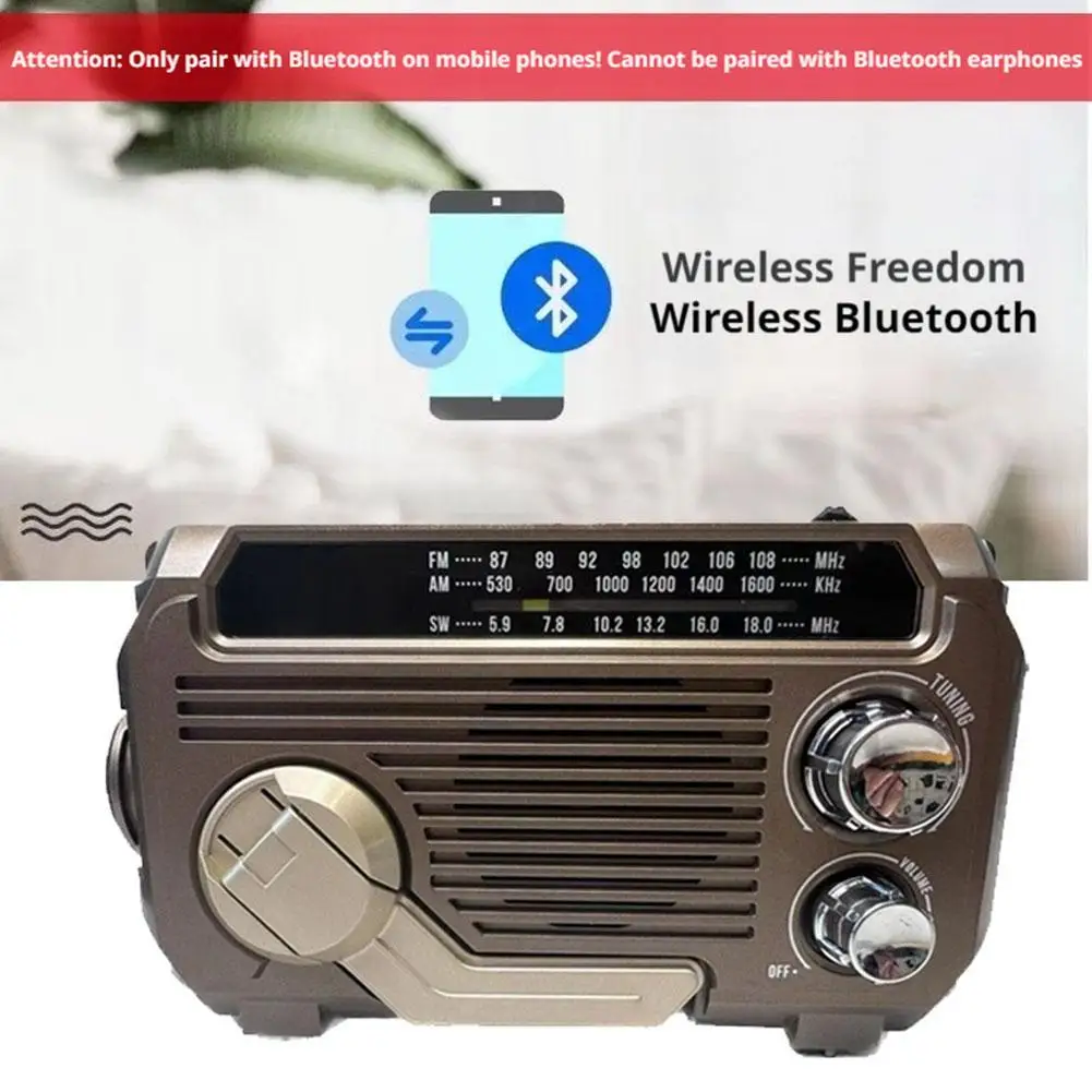 

Emergency Weather Radio USB Cable/Solar Charging Hand Crank Outdoor Multi-band Bluetooth AM/FM/SW Radio Radio Y8C9