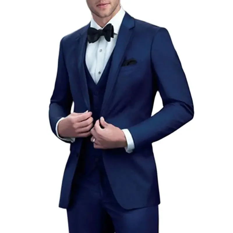 

Slim Fit Mens Suit Smolking Terno Navy Blue Groom Tuxedo for Wedding Prom 3 Piece Male Fashion Jacket Vest with Pants 2024