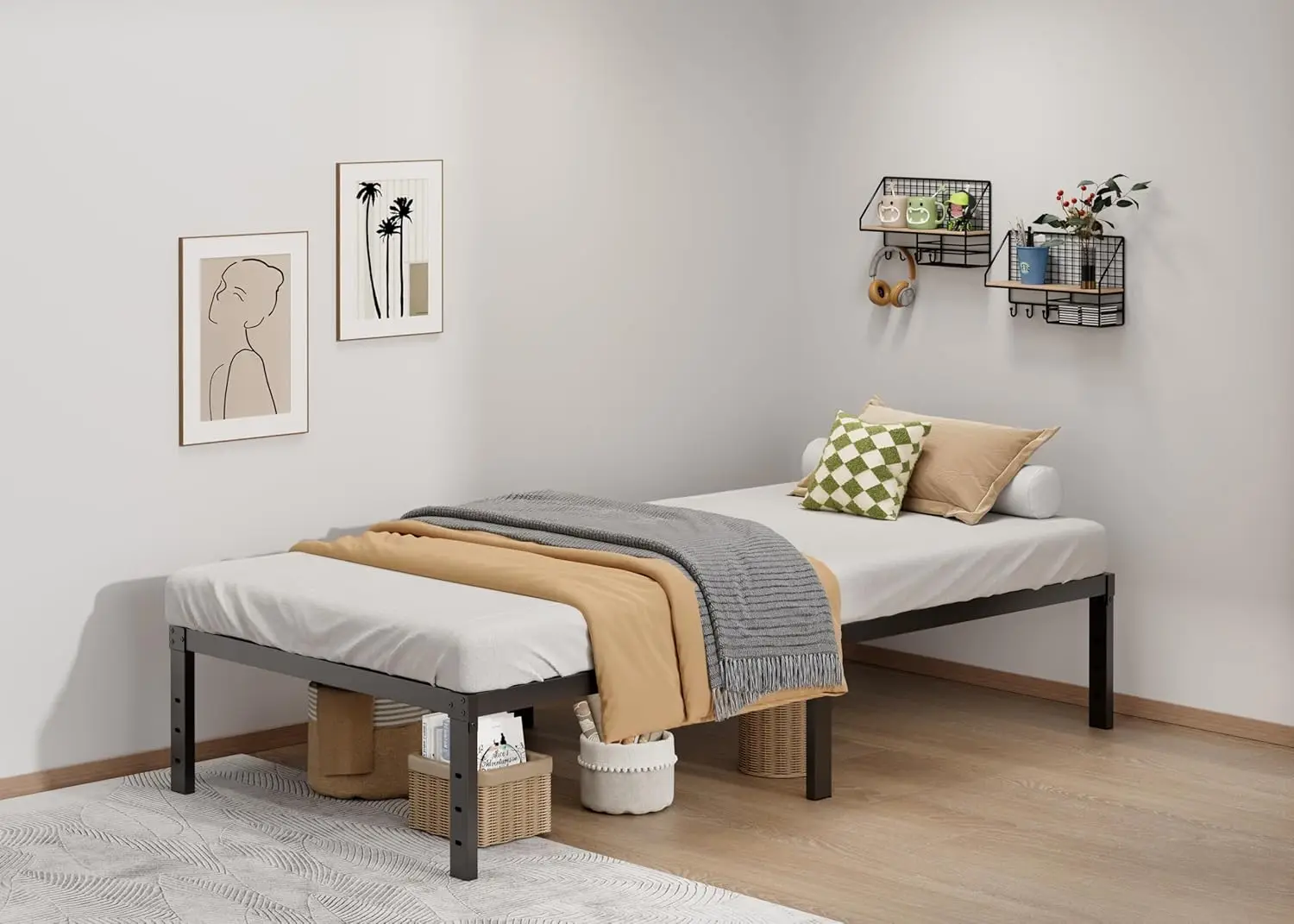 

Прочная металлическая кровать Twin XL - простая сборка, бесшумная, с местом для хранения под кроватью