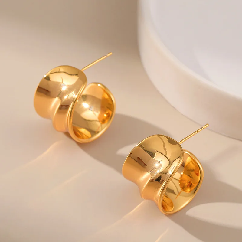 

Copper-Plated 18K Gold Europe And America Irregular Shape Design Metal Texture Senior Sense Of Earrings Women Popular Jewelry