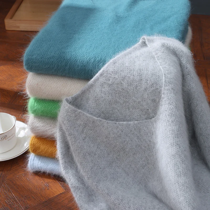 

Мужской кашемировый пуловер из 100% норки, новый осенне-зимний вязаный джемпер с v-образным вырезом, свободный свитер, утепленные топы, повседневная однотонная блузка