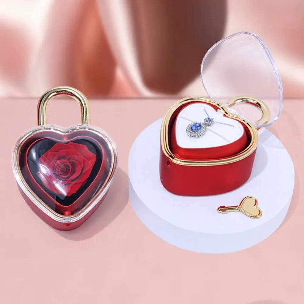 Rotation Heart-shaped Padlock Jewelry Box Luxury Soap Rose Flower Finger Ring Box Ring Display Dustproof - view 2