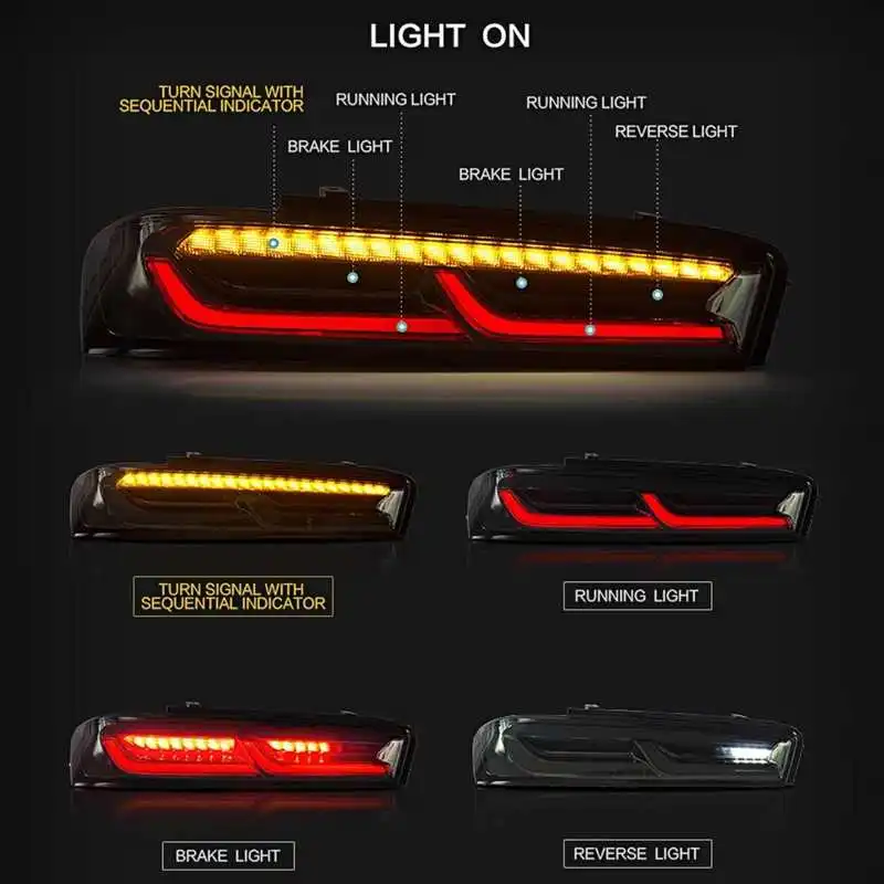 VLAND Full LED Dynamic Tail Lights Smoked Lens For Chevrolet Camaro 2016 2017 2018 Rear Taillight Car Accessories