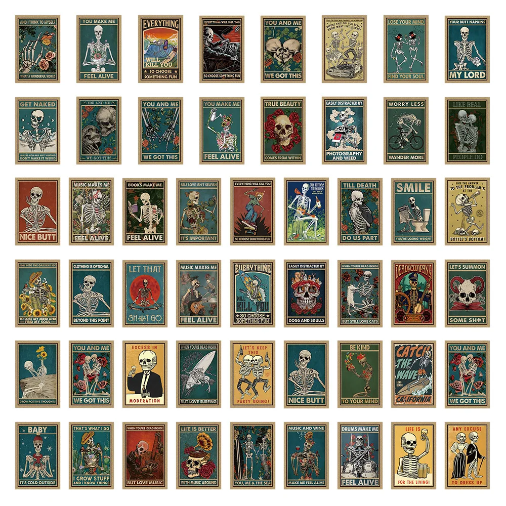 Autocollant de carte crâne d'horreur gothique, 50 pièces, Graffiti Cool personnalisé, autocollant étanche, tasse d'eau, coque de téléphone, bureau d'ordinateur portable, DIY bricolage