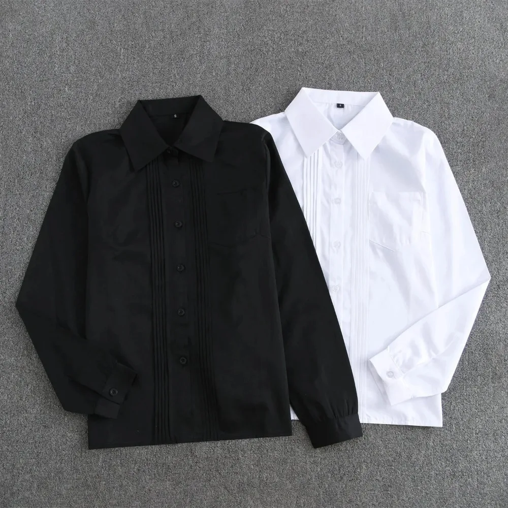 Long Sleeve Pleated JK School Uniform Shirt, Pointed Square Neck Student Top for Graduation Photo Campus School Uniform