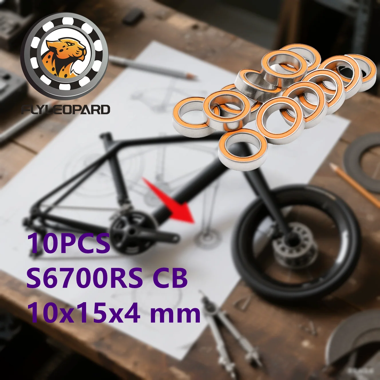

10PCS S6700RS CB Bearing ABEC-7 10x15x4 mm Thin Section 6700-2RS Stainless Steel hybrid Si3n4 ceramic bearing With Orange