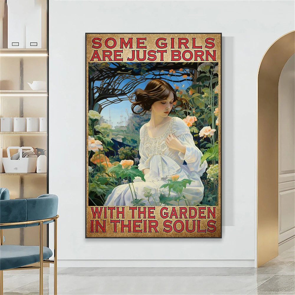 Vintage Garden Poster Abstract Girls Quotes Print Some Girls Are Just Born With The Garden In Their Souls Canvas Painting Decor