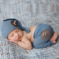 Newborn Photography Clothing Top Knot Hat Pants 2Pcs/set Baby Boy Girl Photo Props Accessories Studio Newborn Shooting Clothes