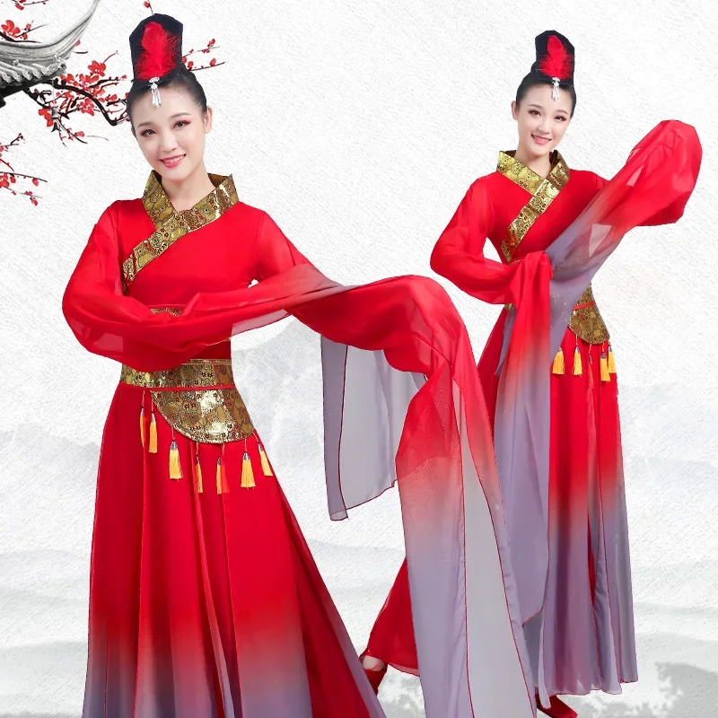 Classical dance costumes womens flowing gauze dresses Chinese dance practice costumes chiffon tops performance costumes ancient