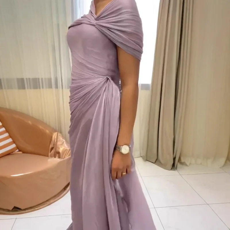 럭셔리 여성 코르셋 주름 장식 불규칙 머메이드 드레스 우아한 원 숄더 슬림 게스트 웨딩 칵테일 이브닝 드레스 프롬 가운