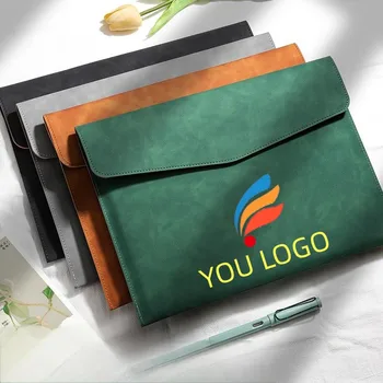 Personalized LOGO A4 Leather Business File Bag Custom Simple Big Capacity Waterproof Document Bag Fashion Briefcase – view 1