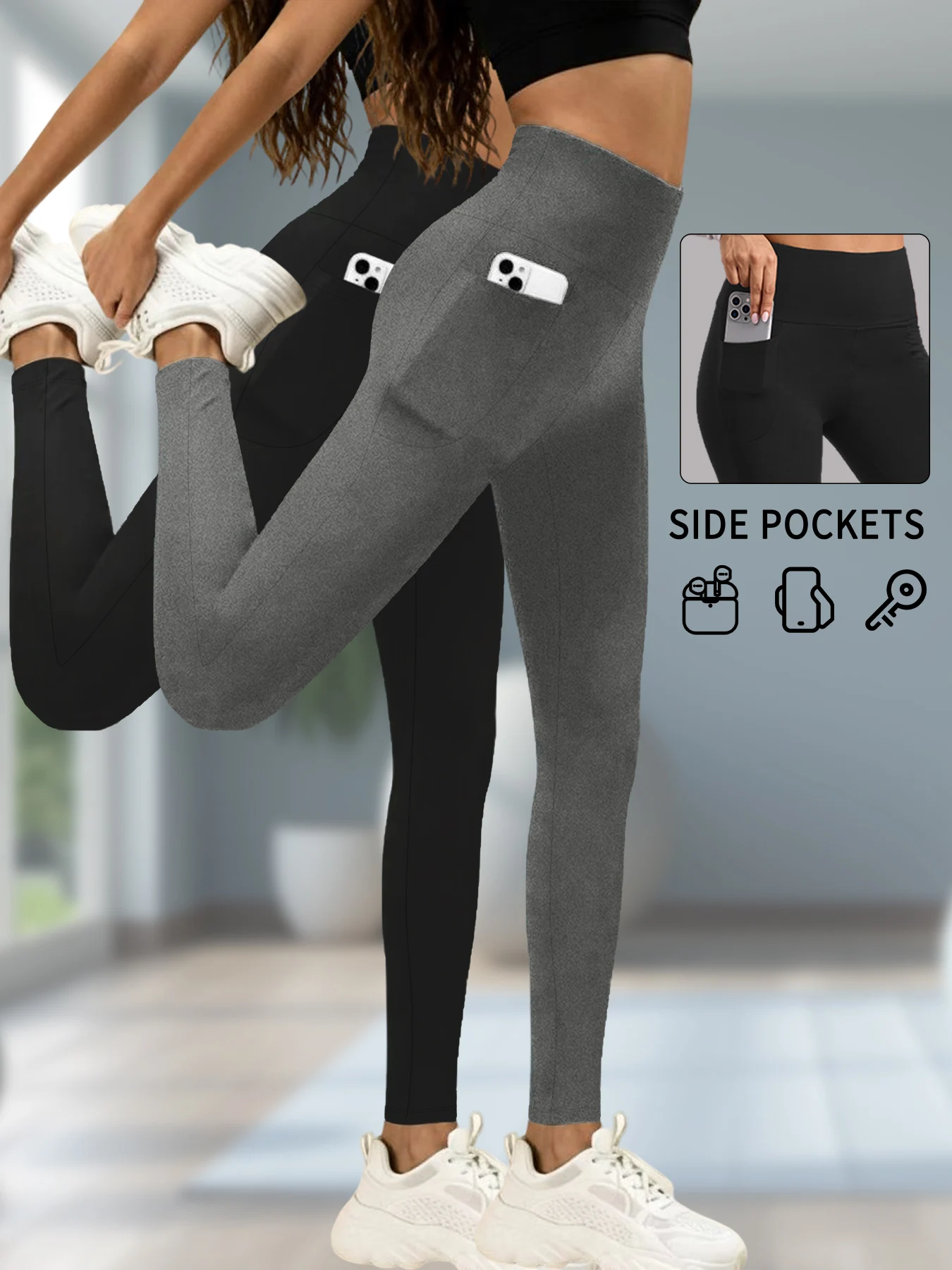 Pacote com 2 Leggings Esportivas Super Macias para Mulheres com Bolsos, Cintura Alta, Controle de Barriga, para Exercícios, Yoga e Corrida