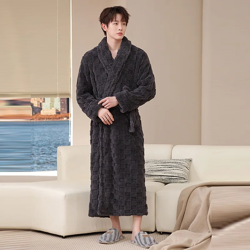 Adult Bathrobe Fall/Winter Long Nightgown Winter Coral Velvet Pajamas Extended Thick Morning Gown Flannel Cosy Both Men Women