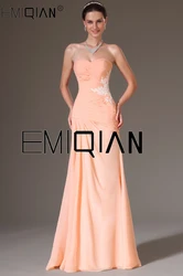 Strapless Pleated Chiffon Evening Gowns with White Lace Appliques Backless Mermaid Evening Dress