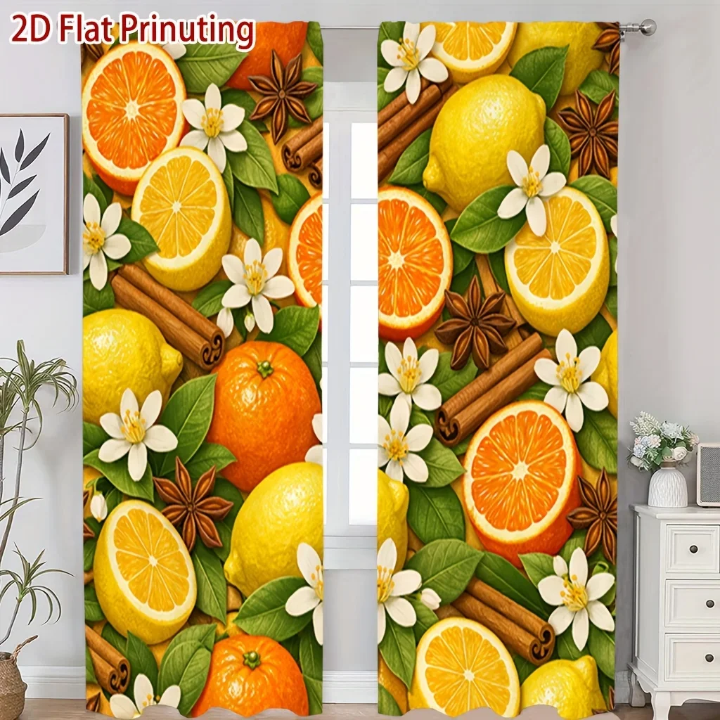 

Citrus, Spice and Flower Theme Print Drapes Room Darkening Window Curtains for Home Decor,Rod Pocket Blackout Curtains Bedroom
