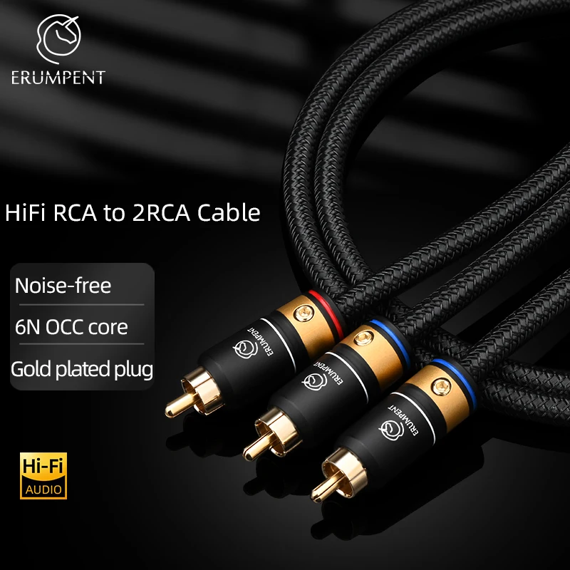 ERUMPENT HIFI RCA to 2 RCA Audio Cable Subwoofe Y Splitter RCA Male to Male 6N OCC Cable for CD Smartphone Amplifier Speaker