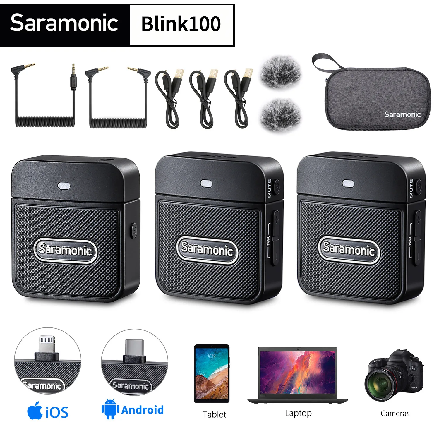 

Saramonic Blink100 B1-B6 Новый профессиональный Двухканальный беспроводной петличный микрофон для записи камеры iphone Type-c