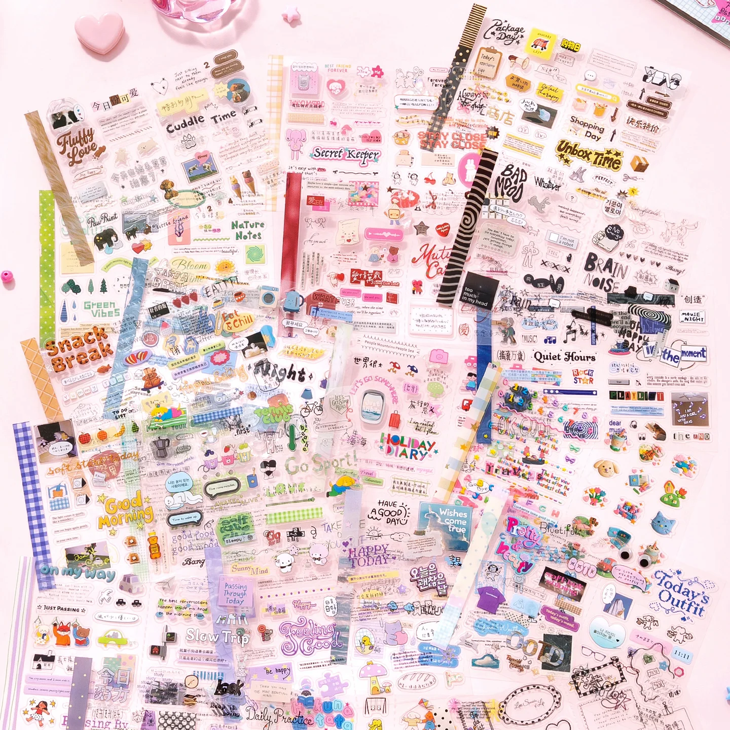 20sheets Kawaii Ins Life Monologues&Floating Light Hand Stickers Die Cutting Font Stickers Book DIY Scrapbook Aesthetic Supplies