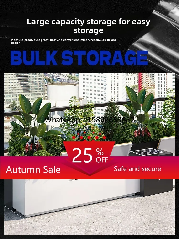 

Outdoor Stainless Steel Flower Box Seat Combination Solar Wireless Phone Charging Terrace Plastic Wood