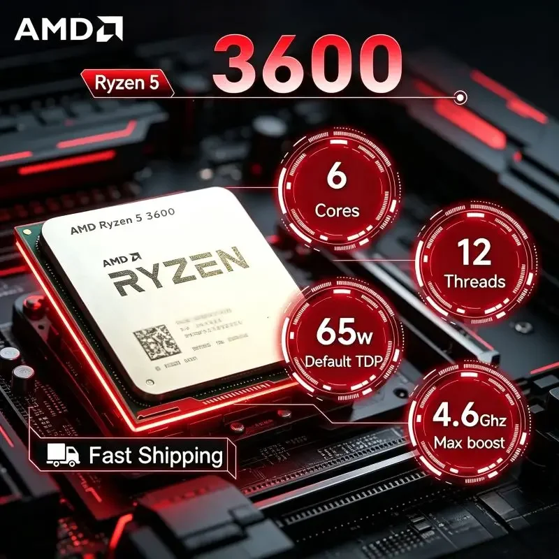 

AMD Ryzen 5 3600 Unlocked CPU 6-Core 12-Thread 4.4GHz Socket AM4 Reliable Desktop Processor Sold Without Retail Outer Package
