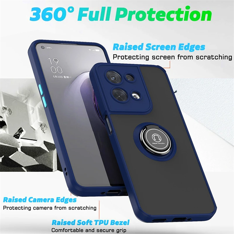 For OPPO Reno 8 Pro Plus Case Matte Hard PC Magnetic Stand Ring Phone Case For OPPO Reno8 Reno 8Pro Shockproof Armor Back Cover