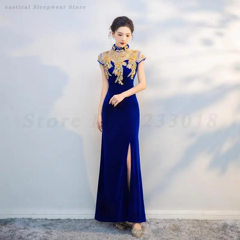 

Женское элегантное традиционное вечернее платье Cheongsam, сексуальное длинное китайское традиционное платье Ципао, модное платье с рыбьим хвостом, Vestidos
