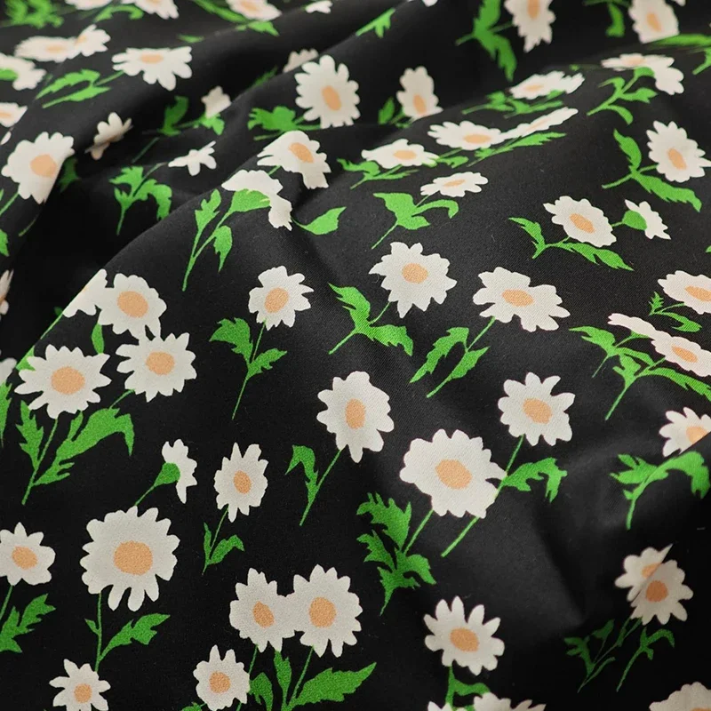 New Fashion Runway Printed Fabric Women's Skirt White Small Flower DIY High Setting Fabric