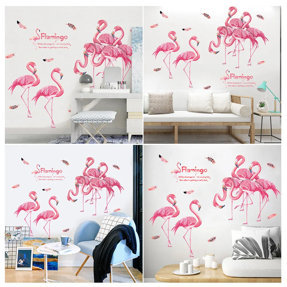 Flamingo Style Wall Sticker Removable Waterproof Pvc Decal For Home Room Decor Smooth Wall Door Mirror Surface