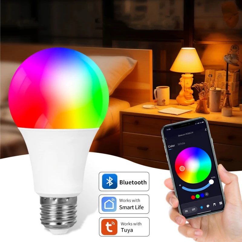 E27 Tuya Bluetooth Smart LED Bulb Light 18W 15W 9W AC 220V RGB Lamp APP Control Timer Voice Control Works With Alexa Google Home