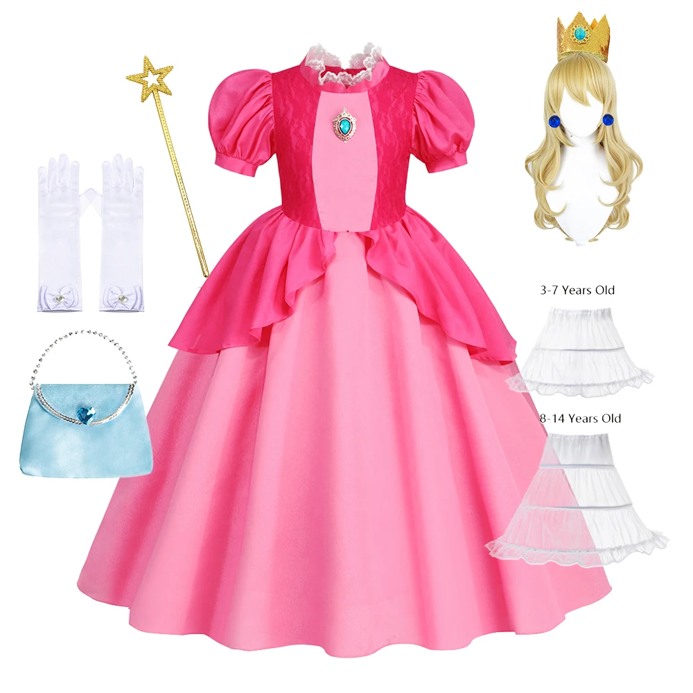 Peach Dresses For Girls Halloween Costume Carnival Birthday Dress Princess Clothes Party Cosplay Kids Vestidos