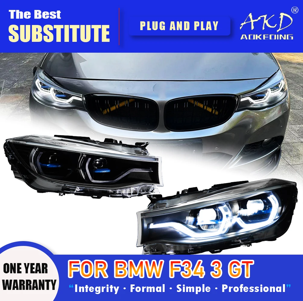 

Фара AKD для BMW F34 3 серии GT Светодиодная фара 2013-2020 Фара F34 DRL Указатель поворота Дальнего света Объектив проектора Angel Eye