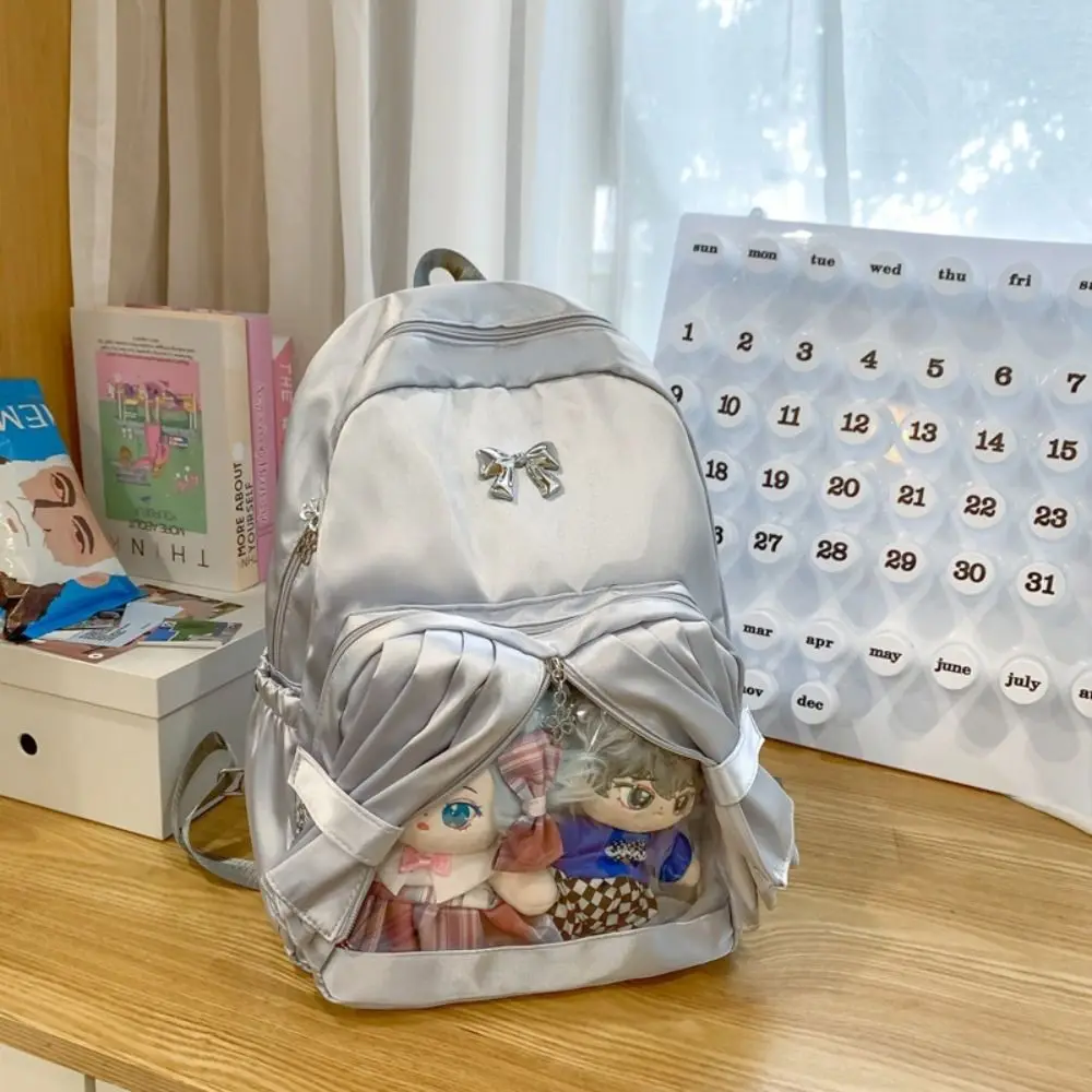 

Funny Large Capacity Transparent Pocket Curtain Backpack Clear Creative Cotton Doll Itabag Nylon Bow Badge Display Ita Bag JK