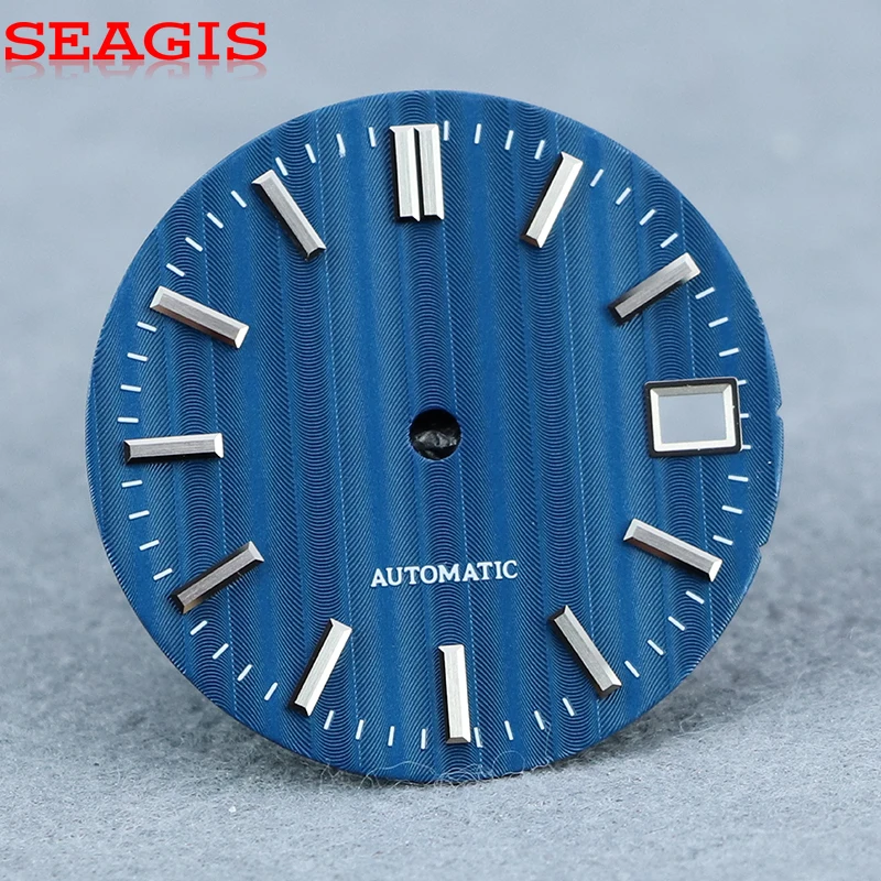 

SEAGIS NH35 Dial Blue Cloth Texture Movement Red Green Watch face GS Mod NH35 dial No Logo