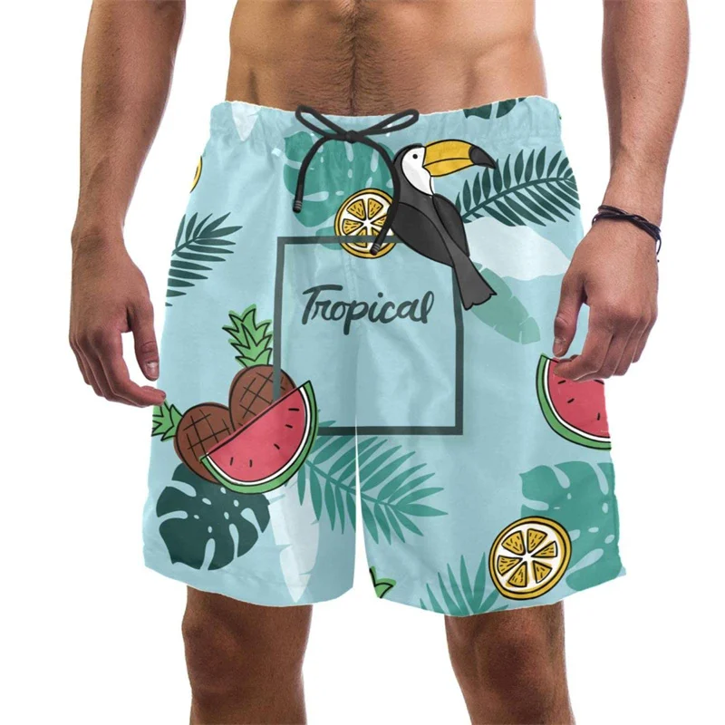 New Summer Hawaiian 3D Tropic Leaves Printing Beach Shorts Fruits Graphic Swimming Shorts Men Fashion Streetwear Swimming Trunks