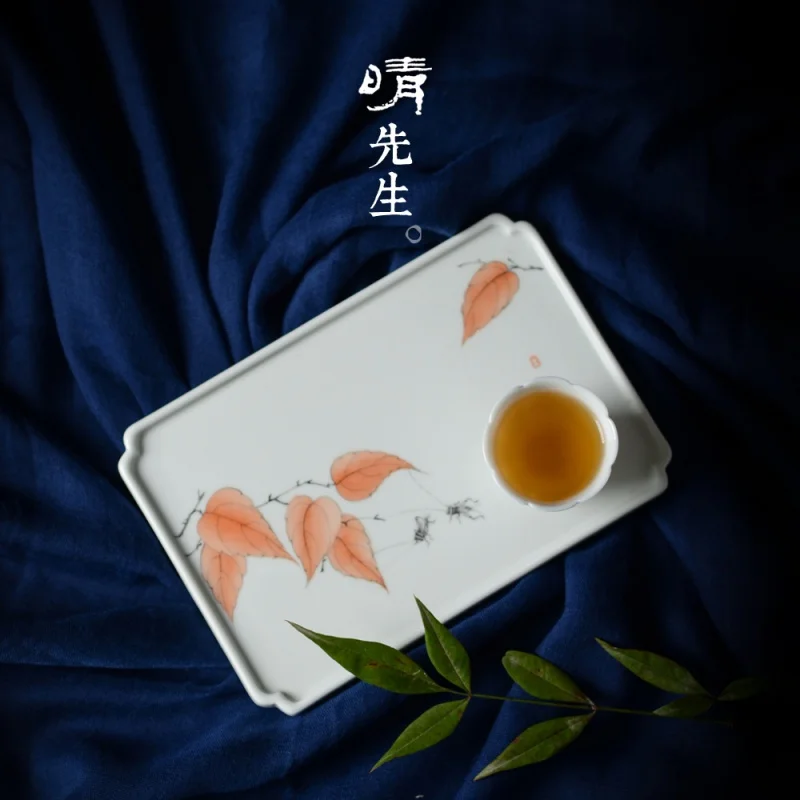 Jingdezhen Pure Hand Drawing Glaze New Color Pot Tray Jingdezhen High White Clay White Porcelain Tea Tray Refreshments Kung Fu T